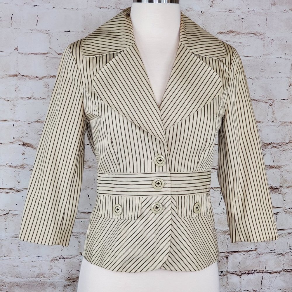 Mac & Jac Brown & Cream Stripe Jacket 2 EUC